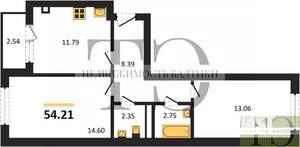 2-к квартира, вторичка, 54м2, 2/9 этаж
