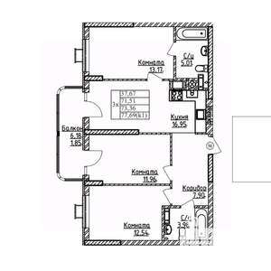 3-к квартира, вторичка, 73м2, 5/9 этаж