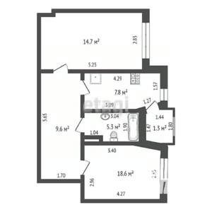 2-к квартира, вторичка, 53м2, 2/3 этаж