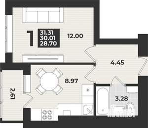 1-к квартира, вторичка, 31м2, 3/9 этаж