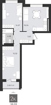 2-к квартира, вторичка, 57м2, 8/9 этаж