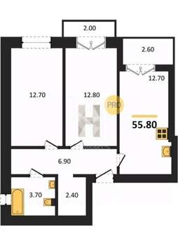 2-к квартира, вторичка, 57м2, 3/4 этаж
