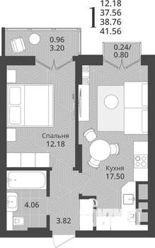 1-к квартира, строящийся дом, 39м2, 7/9 этаж