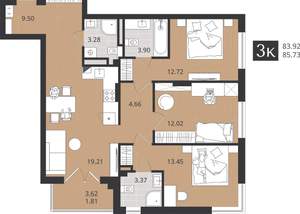 Студия квартира, сданный дом, 84м2, 3/4 этаж