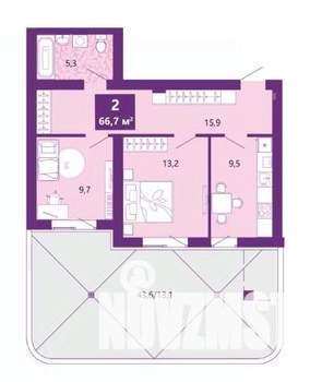 2-к квартира, вторичка, 67м2, 1/4 этаж