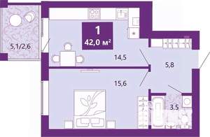 1-к квартира, вторичка, 42м2, 4/4 этаж
