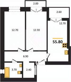 2-к квартира, вторичка, 56м2, 4/4 этаж