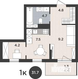 1-к квартира, вторичка, 32м2, 9/9 этаж