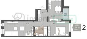 2-к квартира, вторичка, 58м2, 7/9 этаж