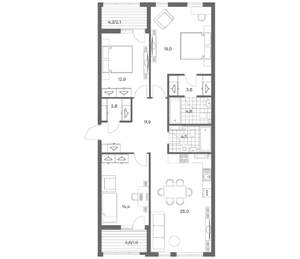 3-к квартира, строящийся дом, 103м2, 6/18 этаж