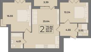 2-к квартира, вторичка, 71м2, 9/9 этаж