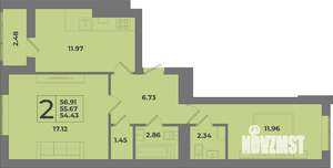 2-к квартира, вторичка, 57м2, 3/8 этаж