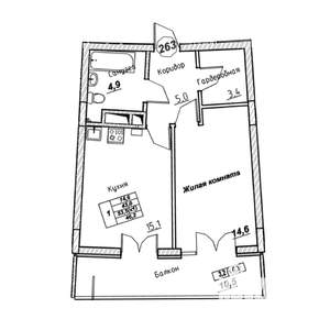 1-к квартира, вторичка, 46м2, 4/7 этаж