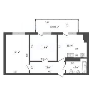 2-к квартира, вторичка, 51м2, 10/10 этаж
