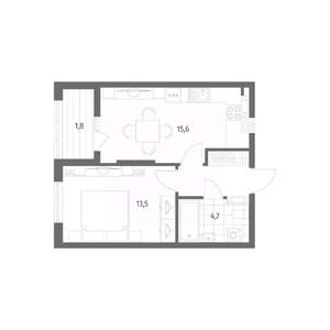 1-к квартира, строящийся дом, 40м2, 2/8 этаж