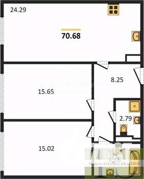 2-к квартира, вторичка, 71м2, 1/8 этаж