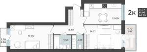 2-к квартира, строящийся дом, 62м2, 9/9 этаж