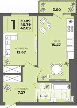 1-к квартира, вторичка, 41м2, 4/8 этаж