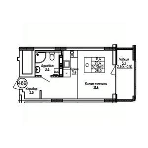 Студия квартира, вторичка, 28м2, 8/9 этаж