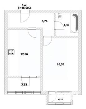1-к квартира, вторичка, 46м2, 9/9 этаж