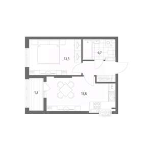 1-к квартира, строящийся дом, 40м2, 2/8 этаж