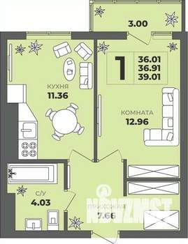 1-к квартира, строящийся дом, 37м2, 8/8 этаж