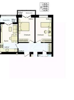 2-к квартира, вторичка, 66м2, 3/4 этаж