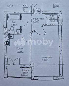 1-к квартира, вторичка, 37м2, 2/9 этаж