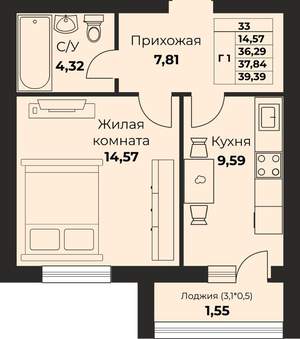 1-к квартира, вторичка, 35м2, 7/9 этаж