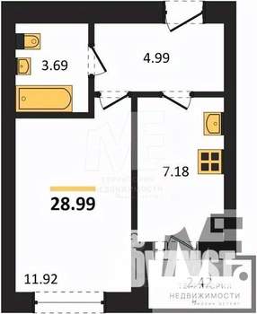 1-к квартира, вторичка, 29м2, 6/9 этаж