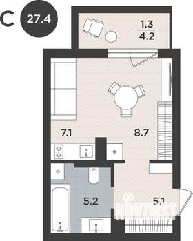 1-к квартира, вторичка, 27м2, 2/9 этаж