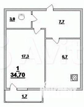 1-к квартира, вторичка, 35м2, 2/5 этаж