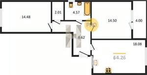 2-к квартира, вторичка, 64м2, 1/8 этаж
