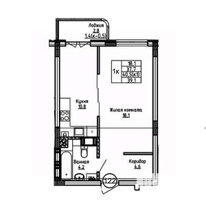 1-к квартира, вторичка, 39м2, 5/9 этаж