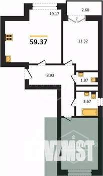 2-к квартира, вторичка, 59м2, 9/9 этаж
