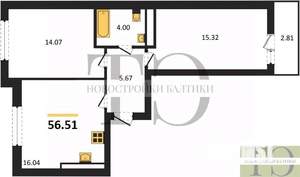 2-к квартира, вторичка, 57м2, 6/9 этаж