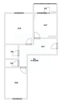 2-к квартира, вторичка, 62м2, 7/9 этаж