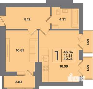 1-к квартира, вторичка, 46м2, 8/8 этаж