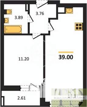 1-к квартира, вторичка, 39м2, 9/9 этаж