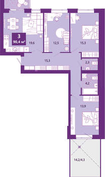 3-к квартира, сданный дом, 92м2, 1/4 этаж
