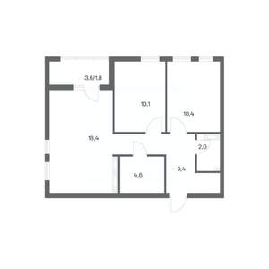 2-к квартира, строящийся дом, 57м2, 6/18 этаж