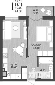 1-к квартира, строящийся дом, 39м2, 2/9 этаж