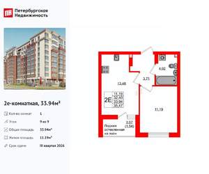 1-к квартира, вторичка, 34м2, 9/9 этаж