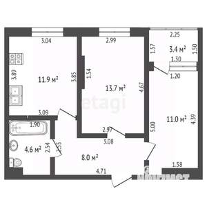 2-к квартира, вторичка, 49м2, 8/9 этаж
