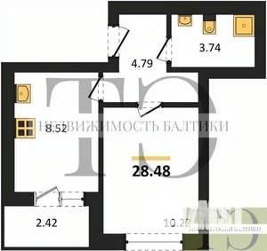 1-к квартира, вторичка, 28м2, 8/9 этаж