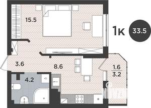 1-к квартира, строящийся дом, 34м2, 1/9 этаж