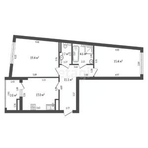 2-к квартира, вторичка, 67м2, 7/16 этаж