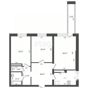 3-к квартира, вторичка, 66м2, 4/12 этаж