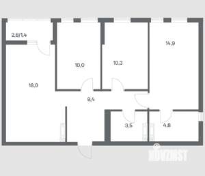 3-к квартира, строящийся дом, 72м2, 9/18 этаж