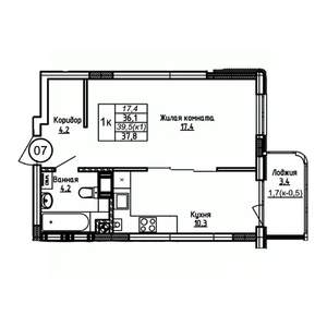 1-к квартира, вторичка, 38м2, 2/9 этаж